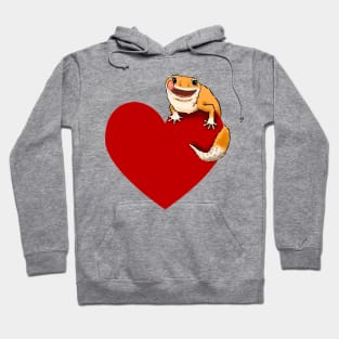 Leopard Gecko Lover, Smiling Gecko on Heart, Gecko Mom, Gecko Dad, Gecko Kids Hoodie